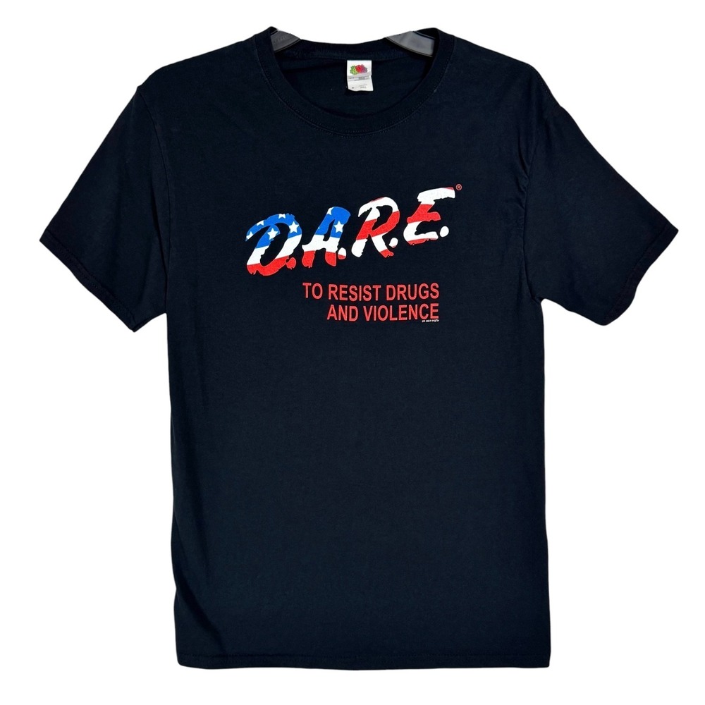 D.A.R.E. To Resist Drugs Graphic T Shirt Size S American Flag School Nostalgia